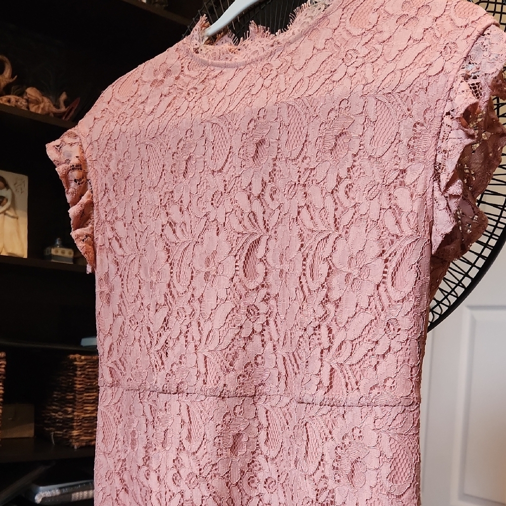 Delicate Dusty Pink Lace Dress Size S - Picture 8 of 16